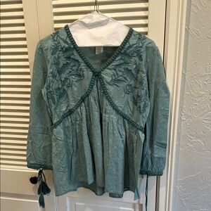 NWOT Indigo Thread embroidered 100% cotton Boho Blouse
